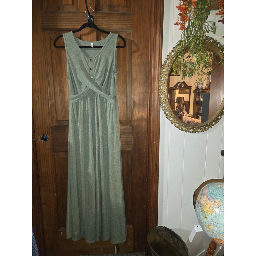 Halara Womens Medium Sage Green Sleeveless Criss Cross Waist Maxi Dress NWT